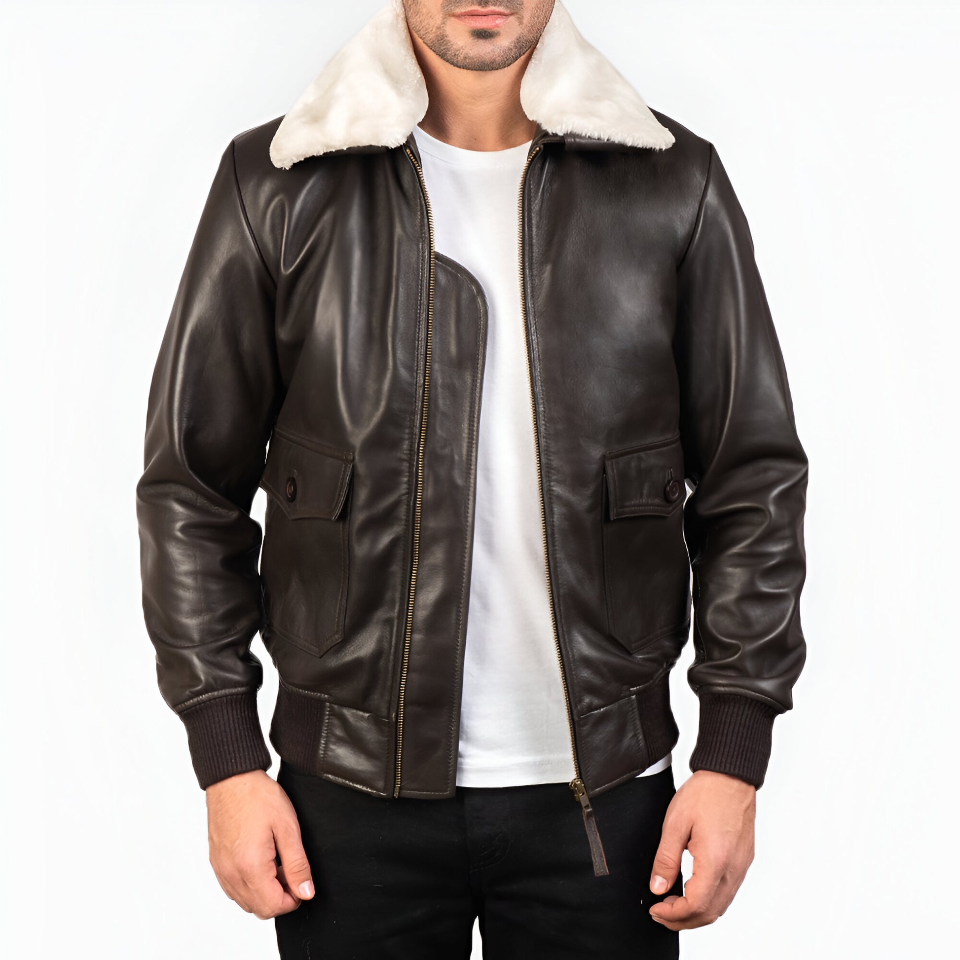 Dicks Brown Leather Bomber Jacket for Men