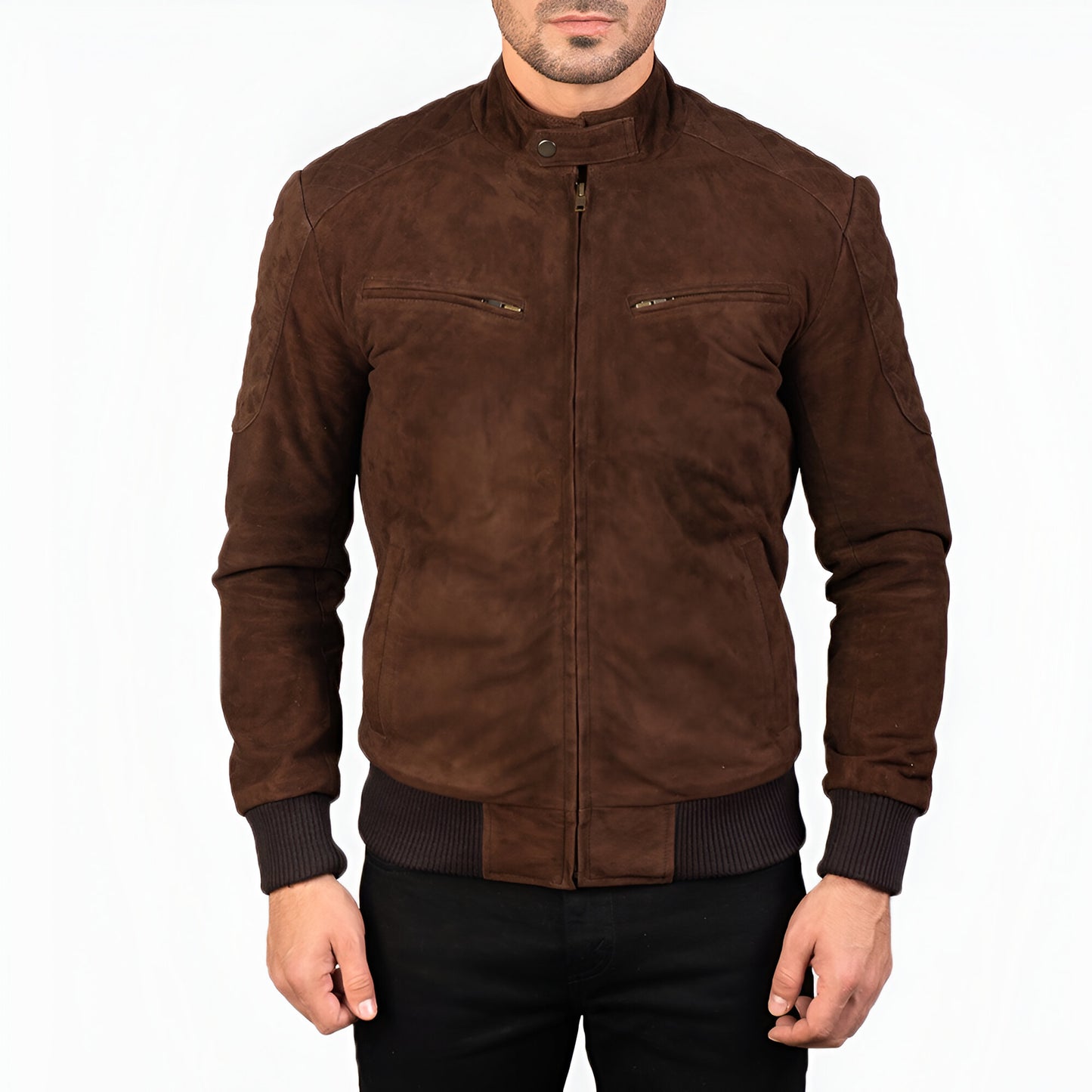 Dicks Leather Mocha Suede Bomber Jacket