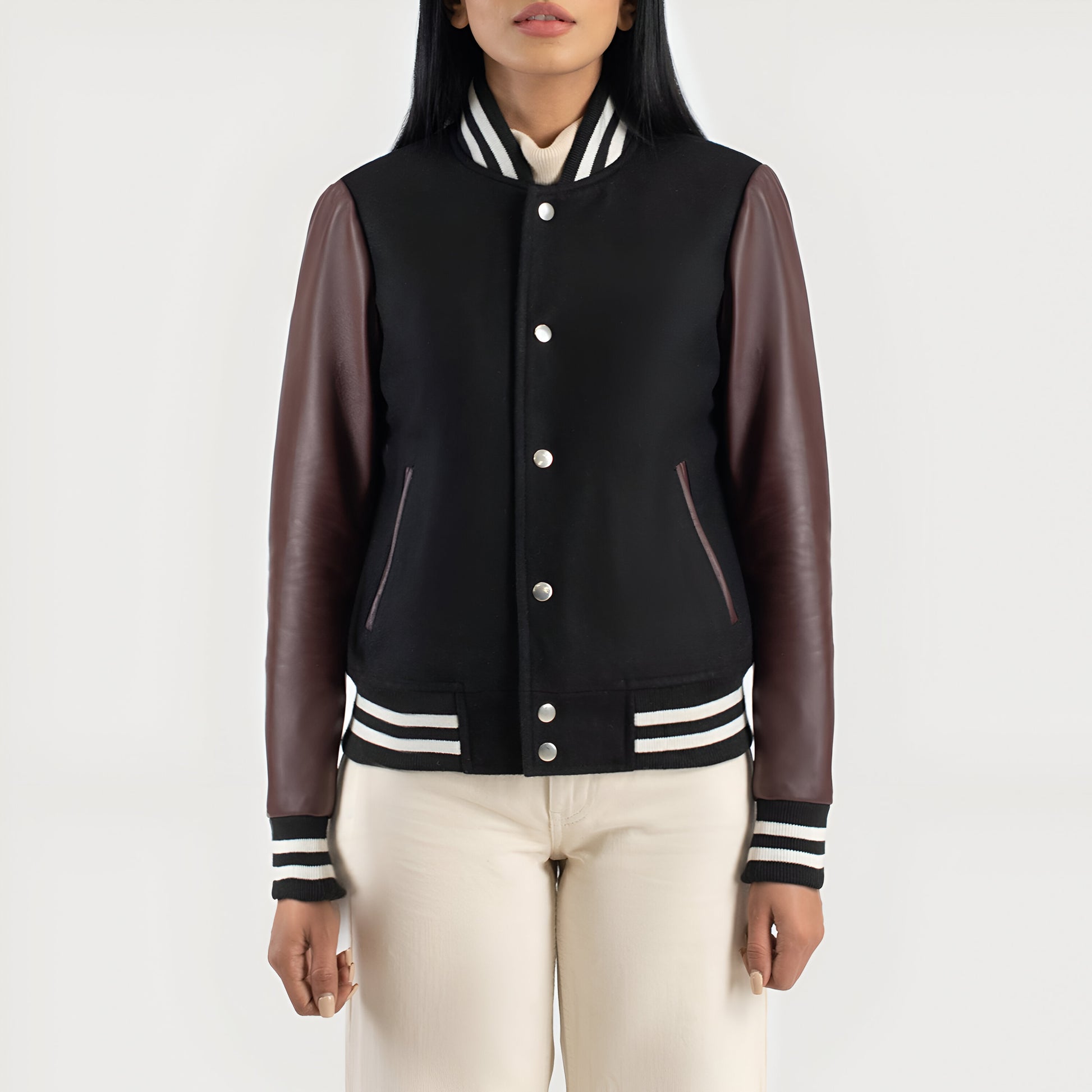 Julie Maroon Hybrid Varsity Jacket