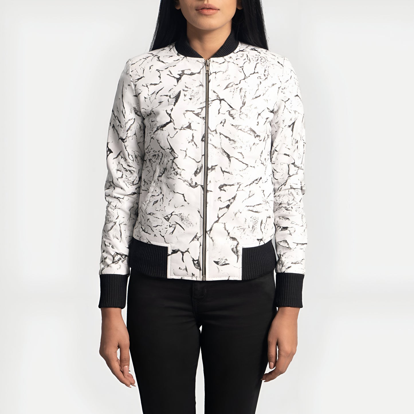 Lupita White Leather Bomber Jacket Women