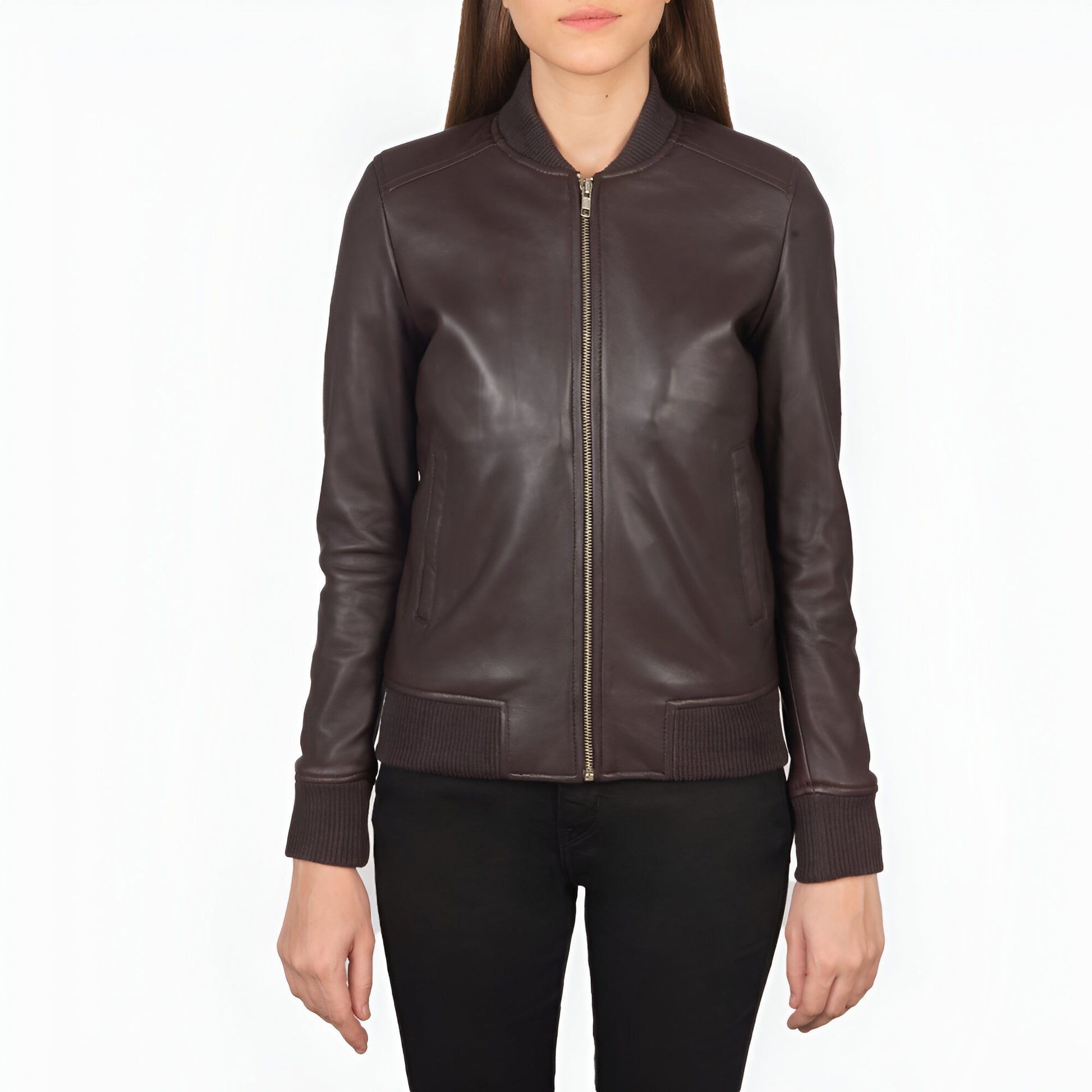 Scarlett Maroon Leather Bomber Jacket women