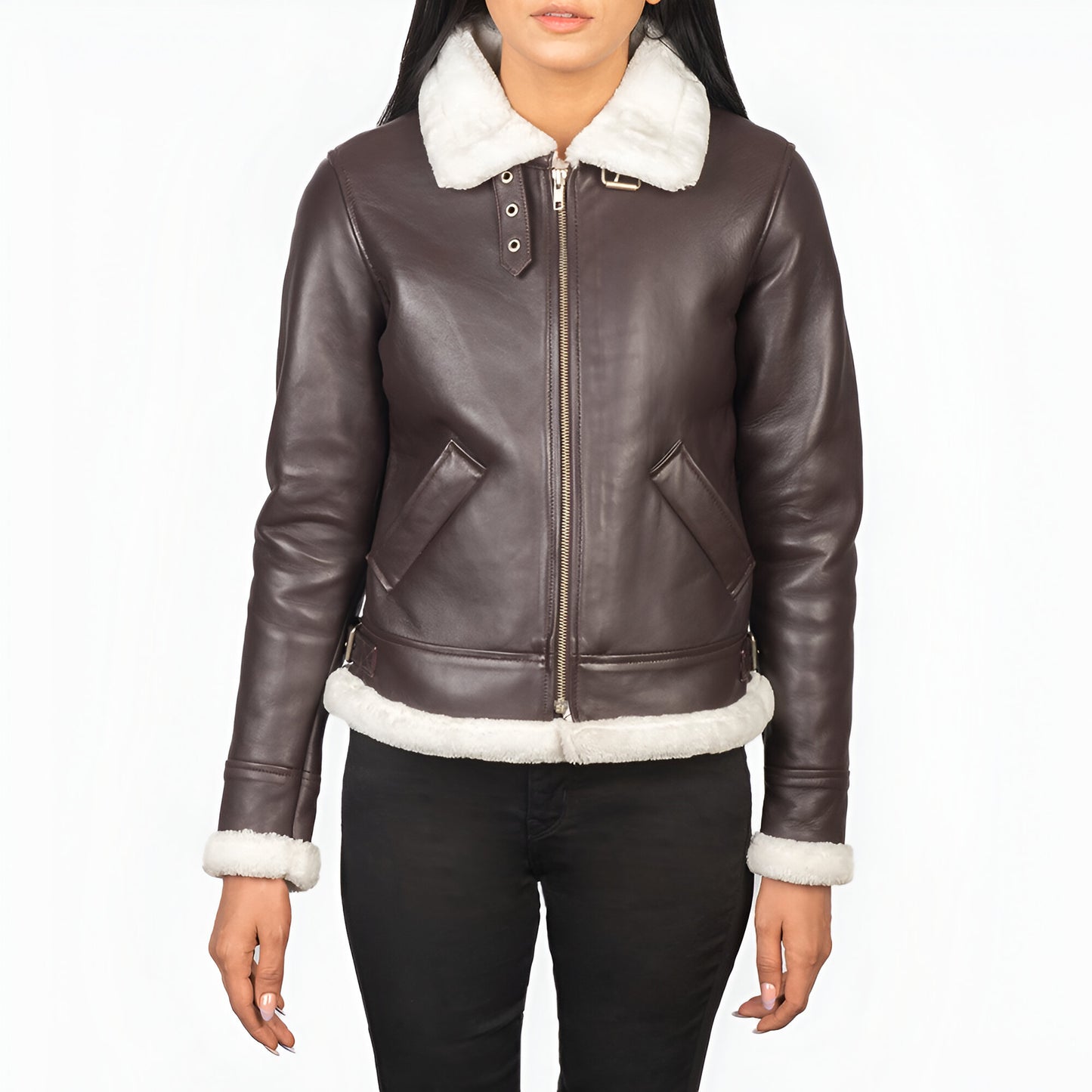 Jennifer B-3 Maroon Leather Bomber Jacket