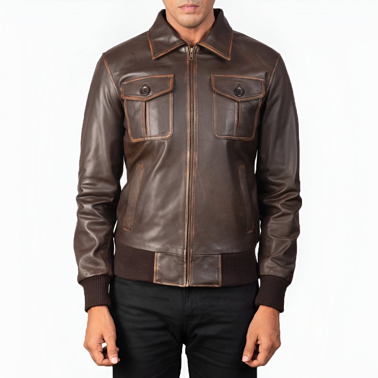 Capers Dicks Leather Brown Bomber Jacket