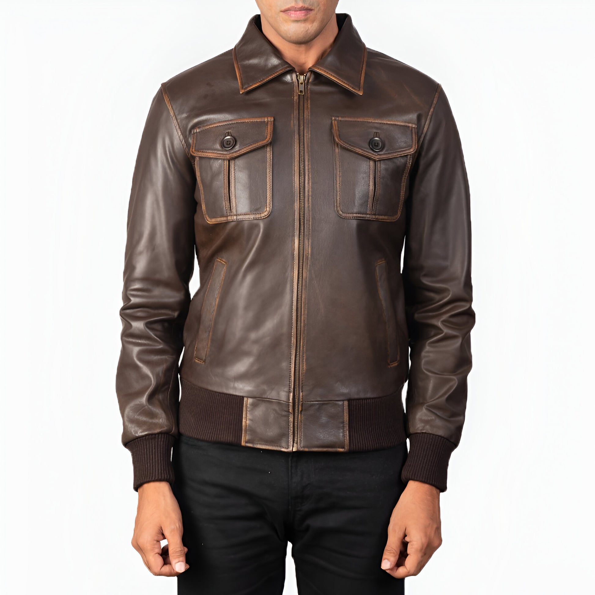 Capers Dicks Leather Brown Bomber Jacket