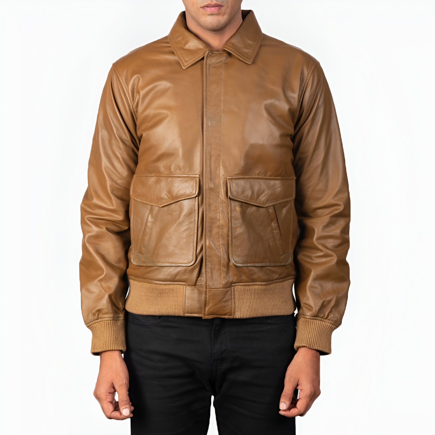 Denzel Olive Brown A2 Leather Bomber Jacket