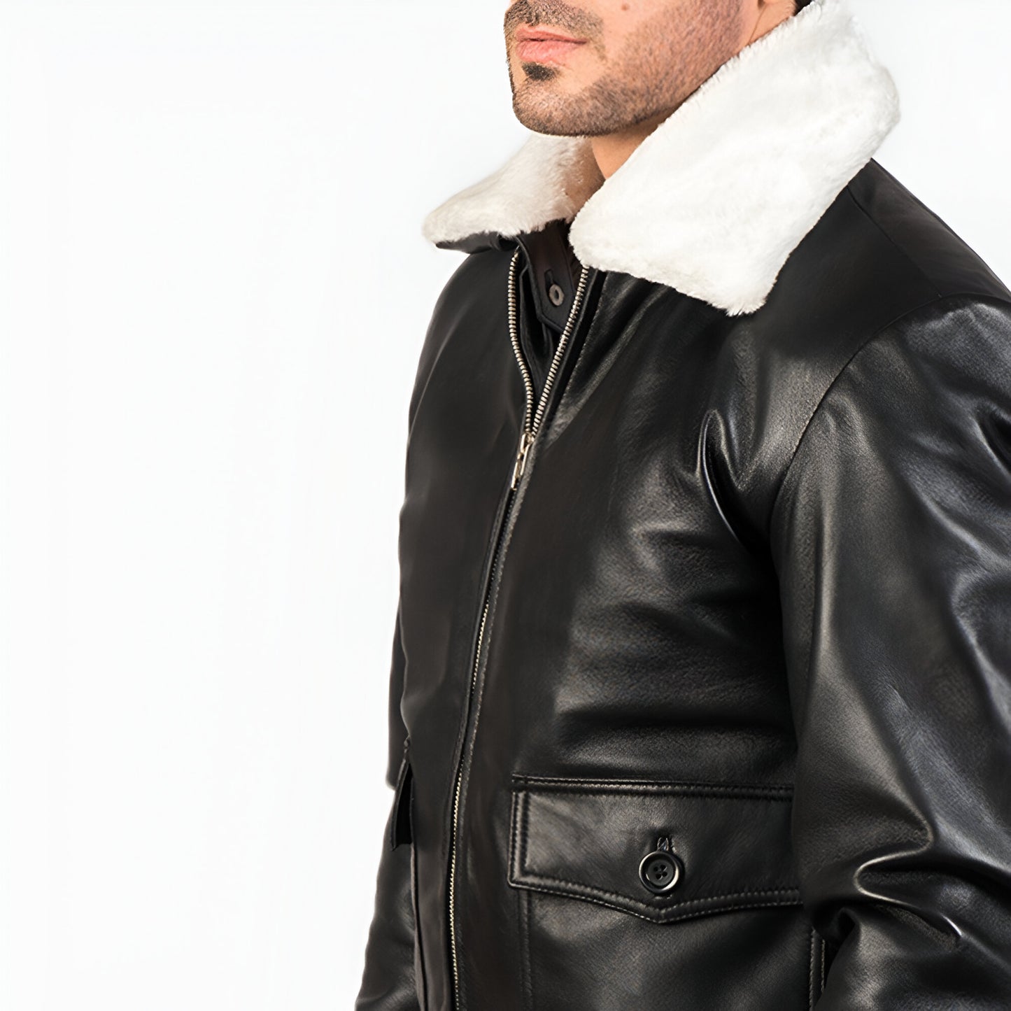 Dicks Black & White Leather Bomber Jacket