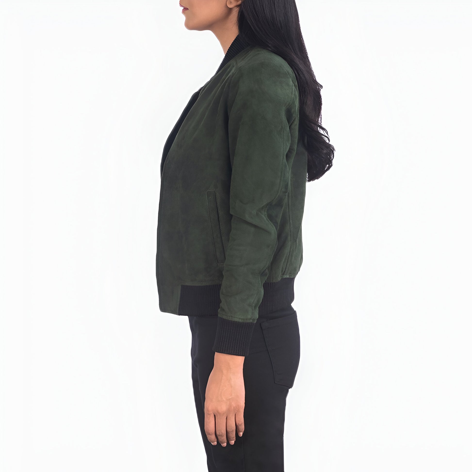 Scarlett Green Suede Women Bomber Jacket