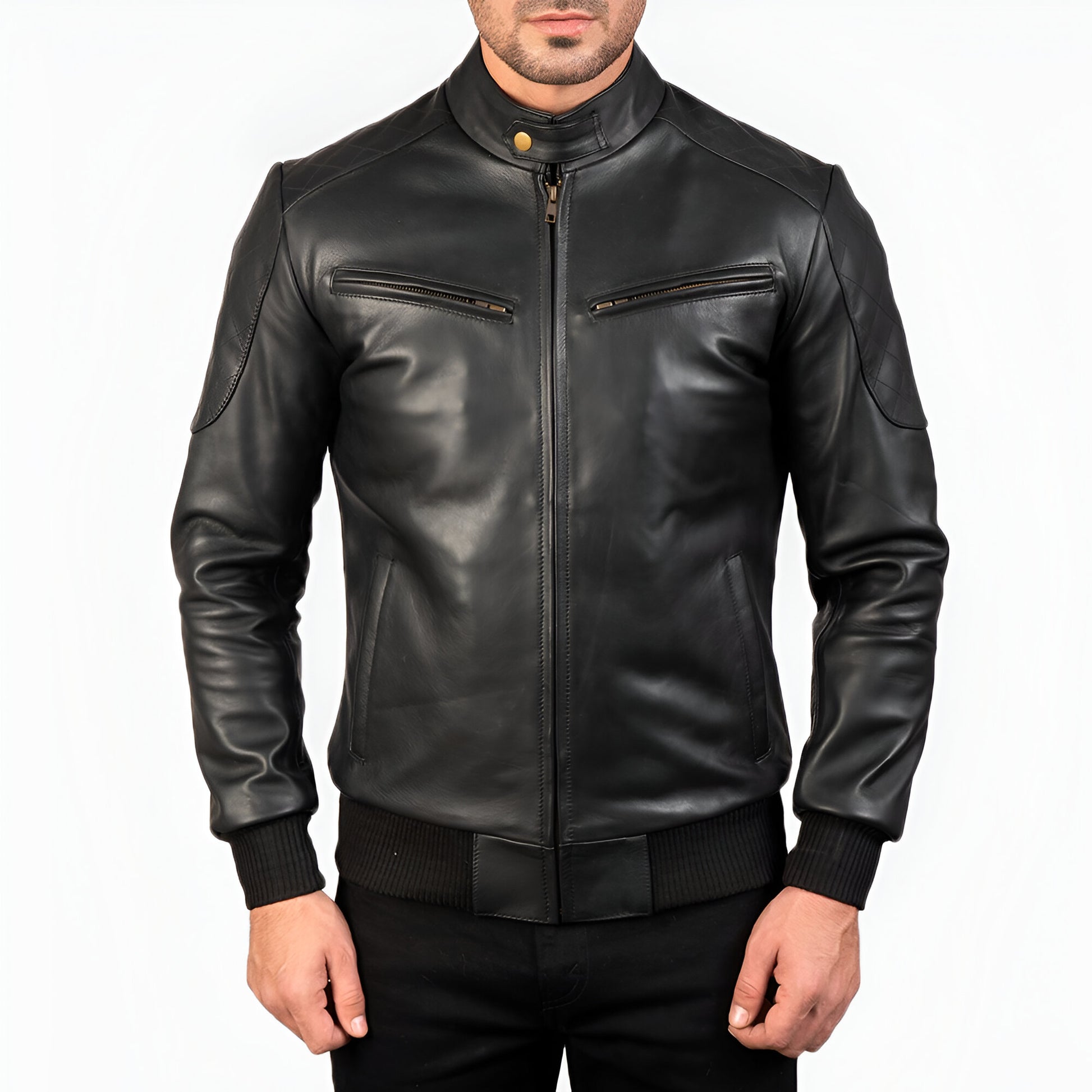 Dicks Leather Premium Black Leather Bomber Jacket