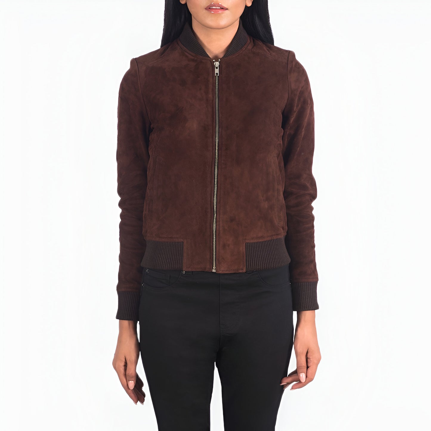 Scarlett Brown Suede Women Bomber Jacket