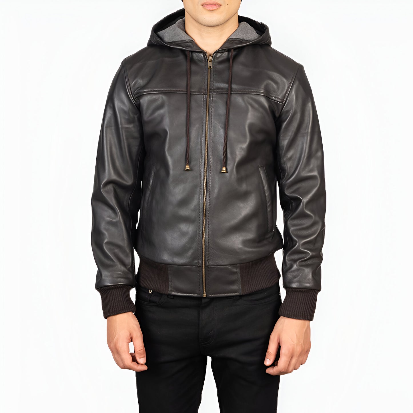 Dicks Leather Brown Hooded Leather Bomber Jacket