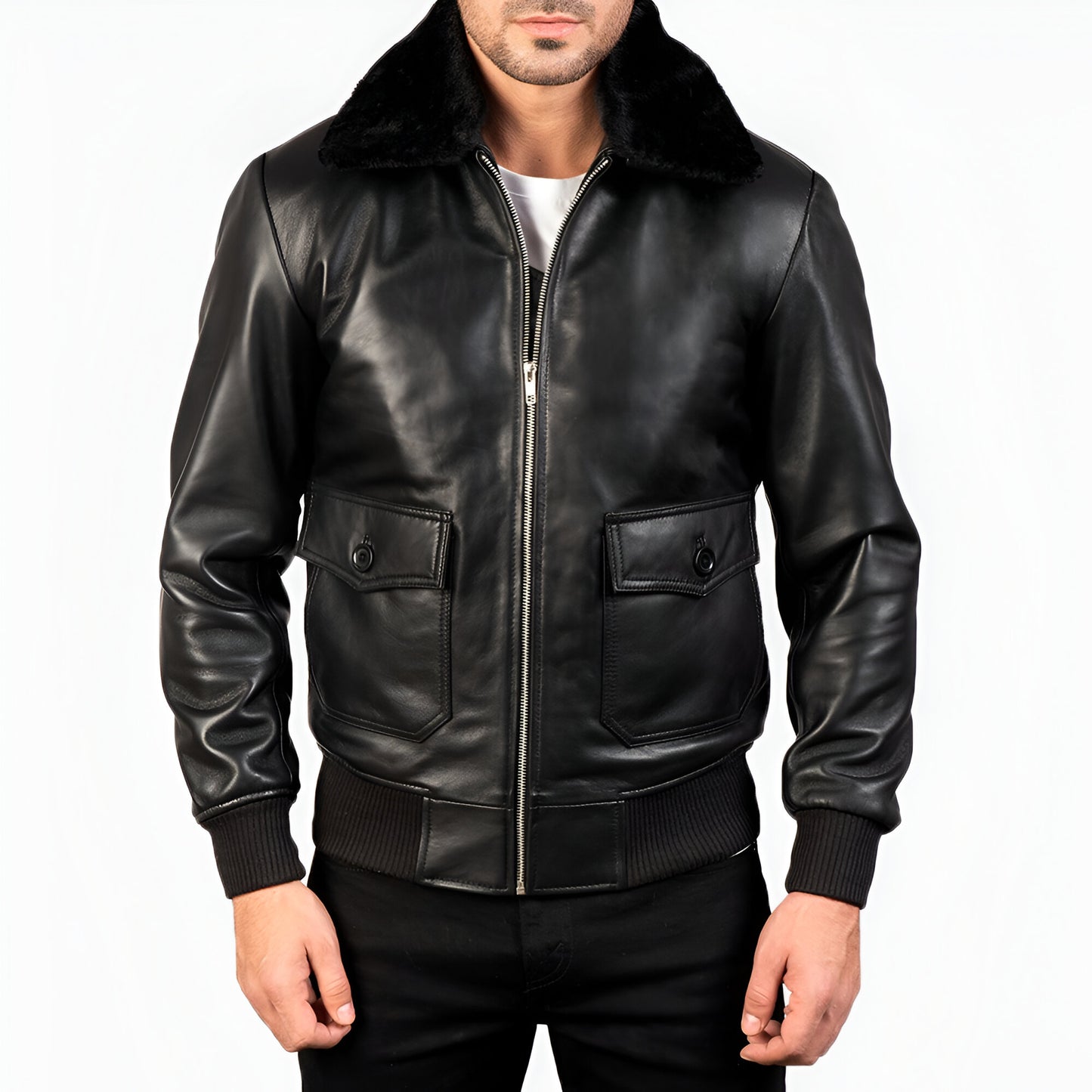 Dicks Leather Bomber Black Jacket for Men