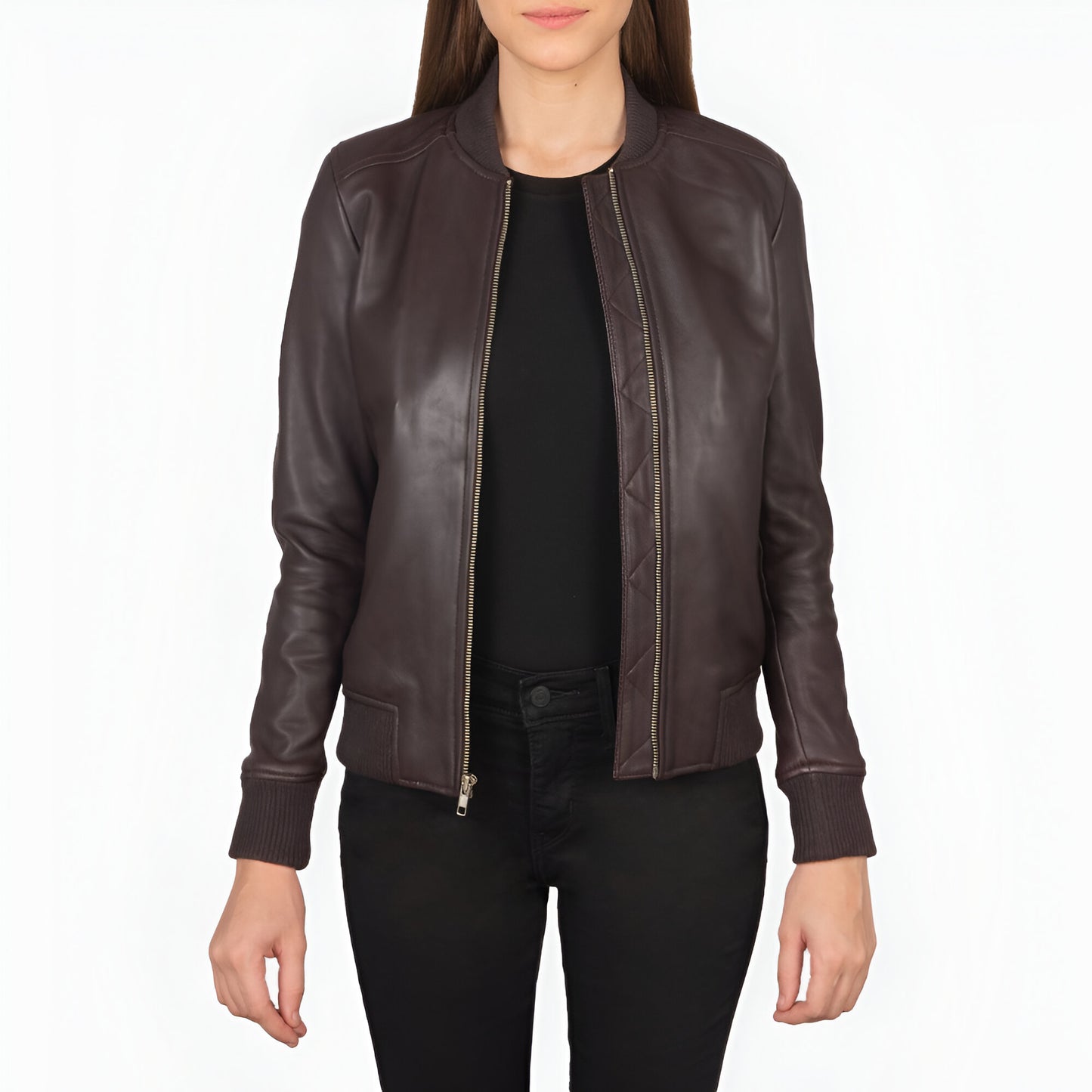 Scarlett Maroon Leather Bomber Jacket women