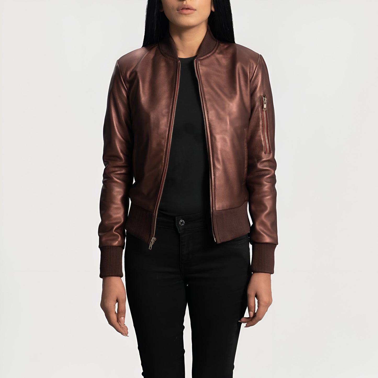 Brie Maroon Leather Women Bomber Jacket