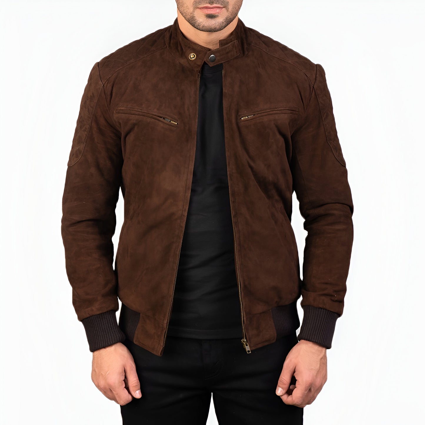 Dicks Leather Mocha Suede Bomber Jacket