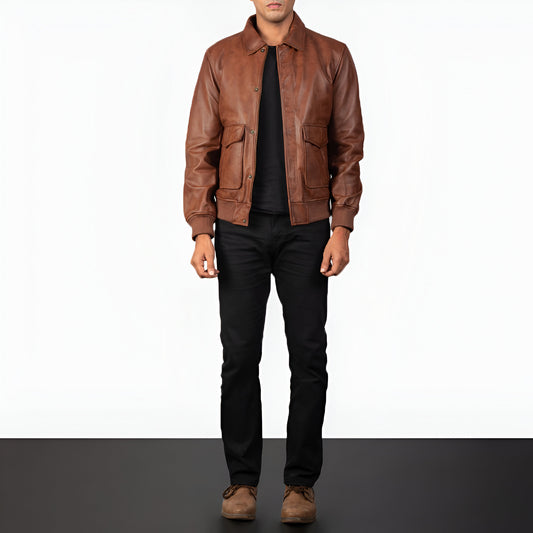 Denzel Brown A2 Bomber Leather Jacket