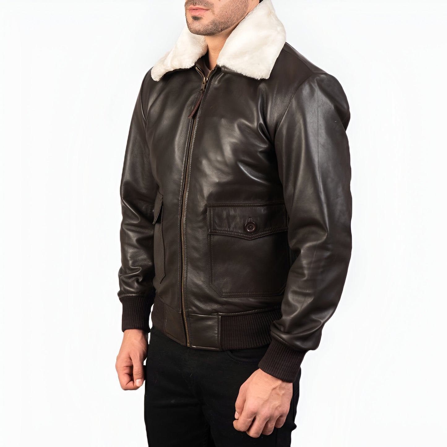 Dicks Brown Leather Bomber Jacket for Men