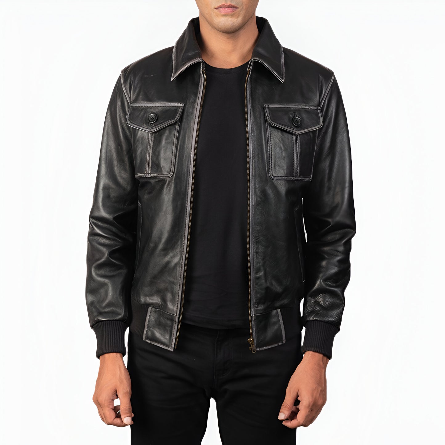 Capers Dicks Leather Black Bomber Jacket