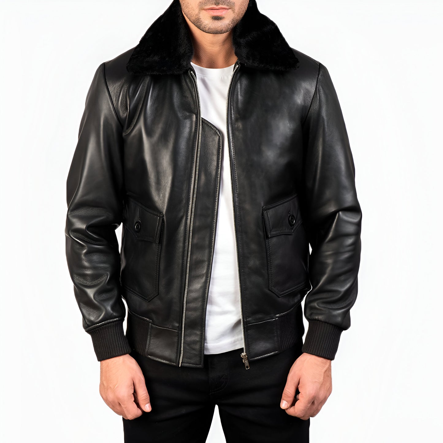 Dicks Leather Bomber Black Jacket for Men