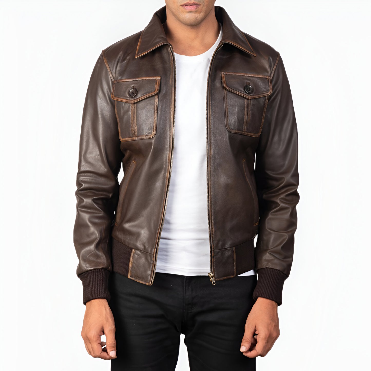 Capers Dicks Leather Brown Bomber Jacket