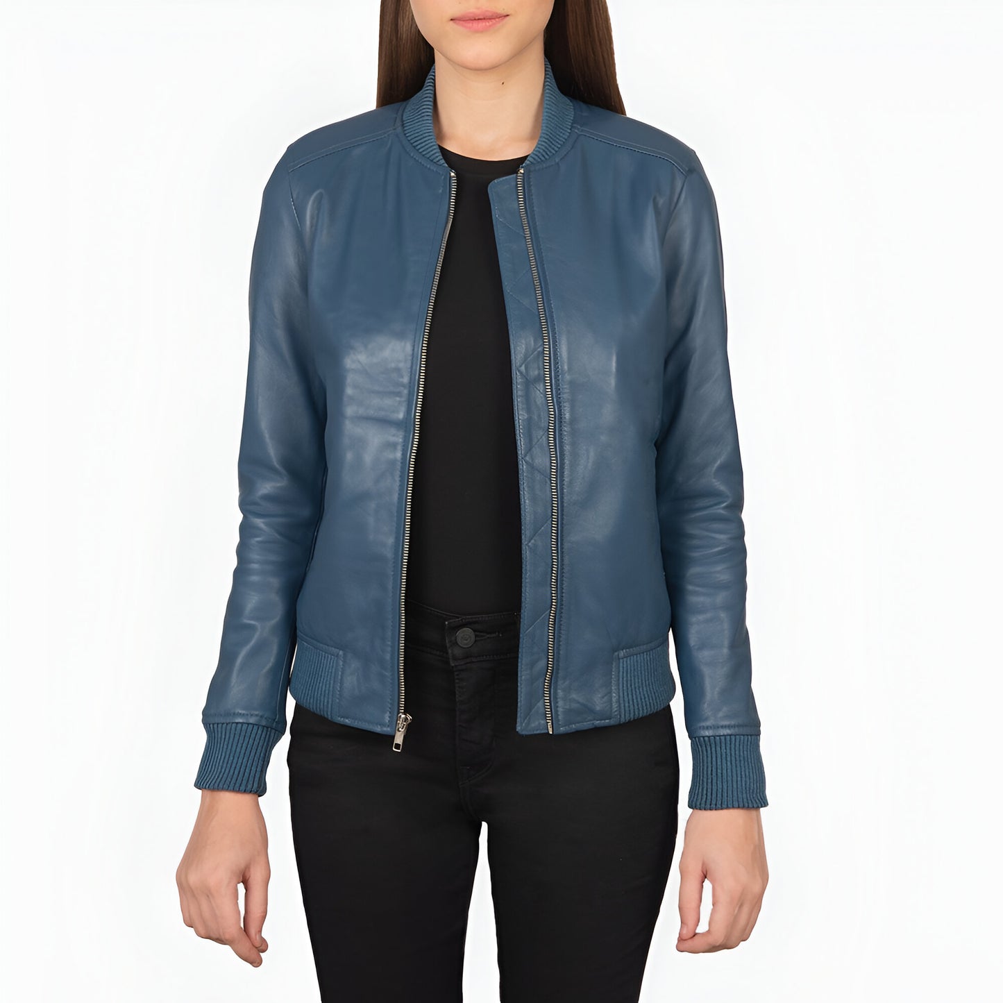 Scarlett Blue Leather Bomber Jacket women