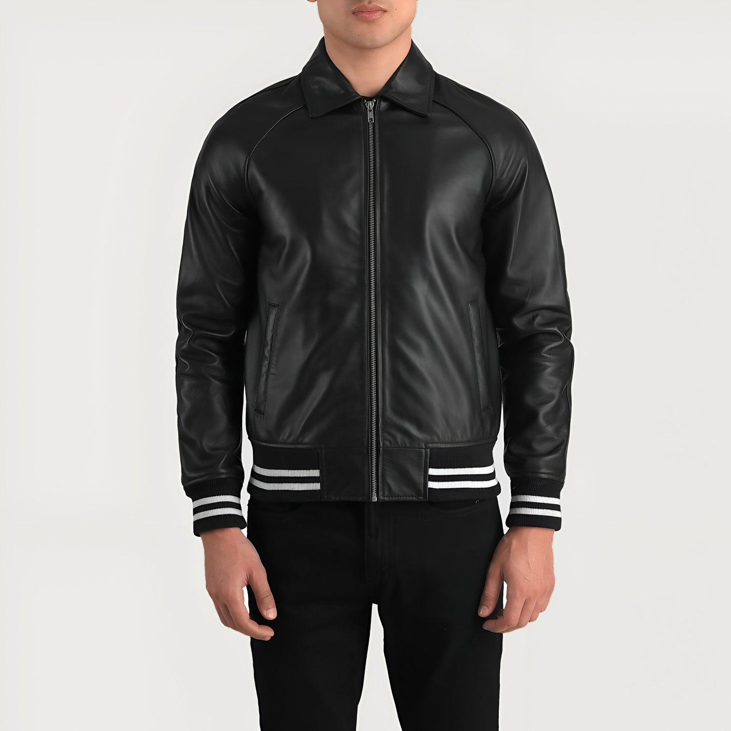 Meryl Black Leather Varsity Jacket