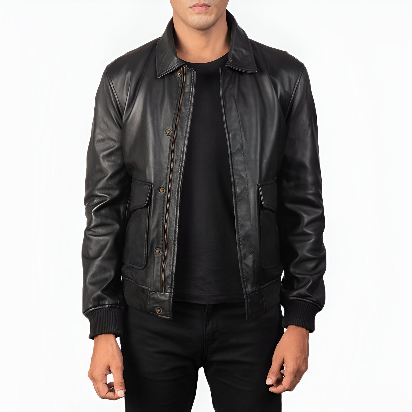 Denzel Black A2 Leather Bomber Jacket
