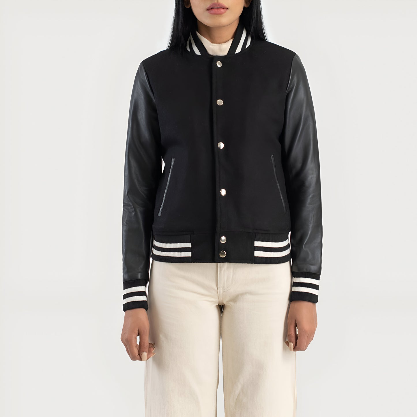 Julie Black Hybrid Varsity Jacket