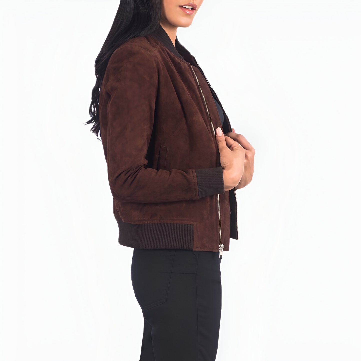 Scarlett Brown Suede Women Bomber Jacket