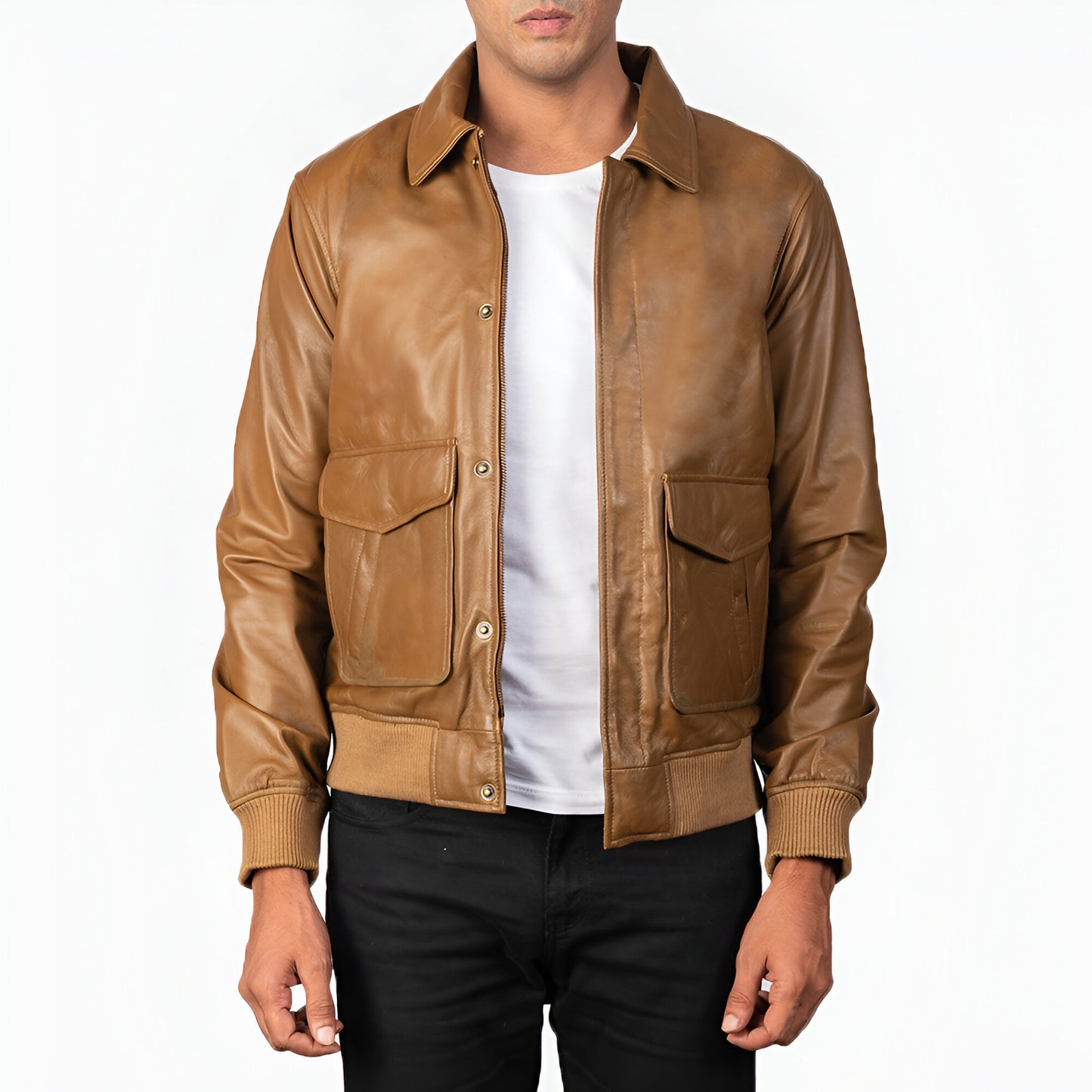 Denzel Olive Brown A2 Leather Bomber Jacket