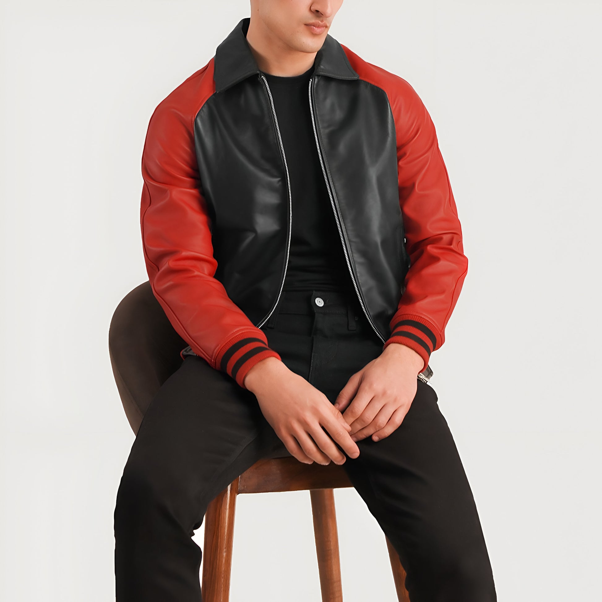 Meryl Black & Red Leather Varsity Jacket