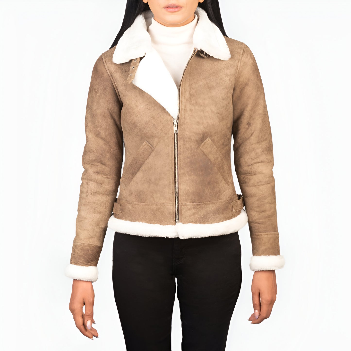 Jennifer B-3 Distressed Brown Leather Bomber Jacket