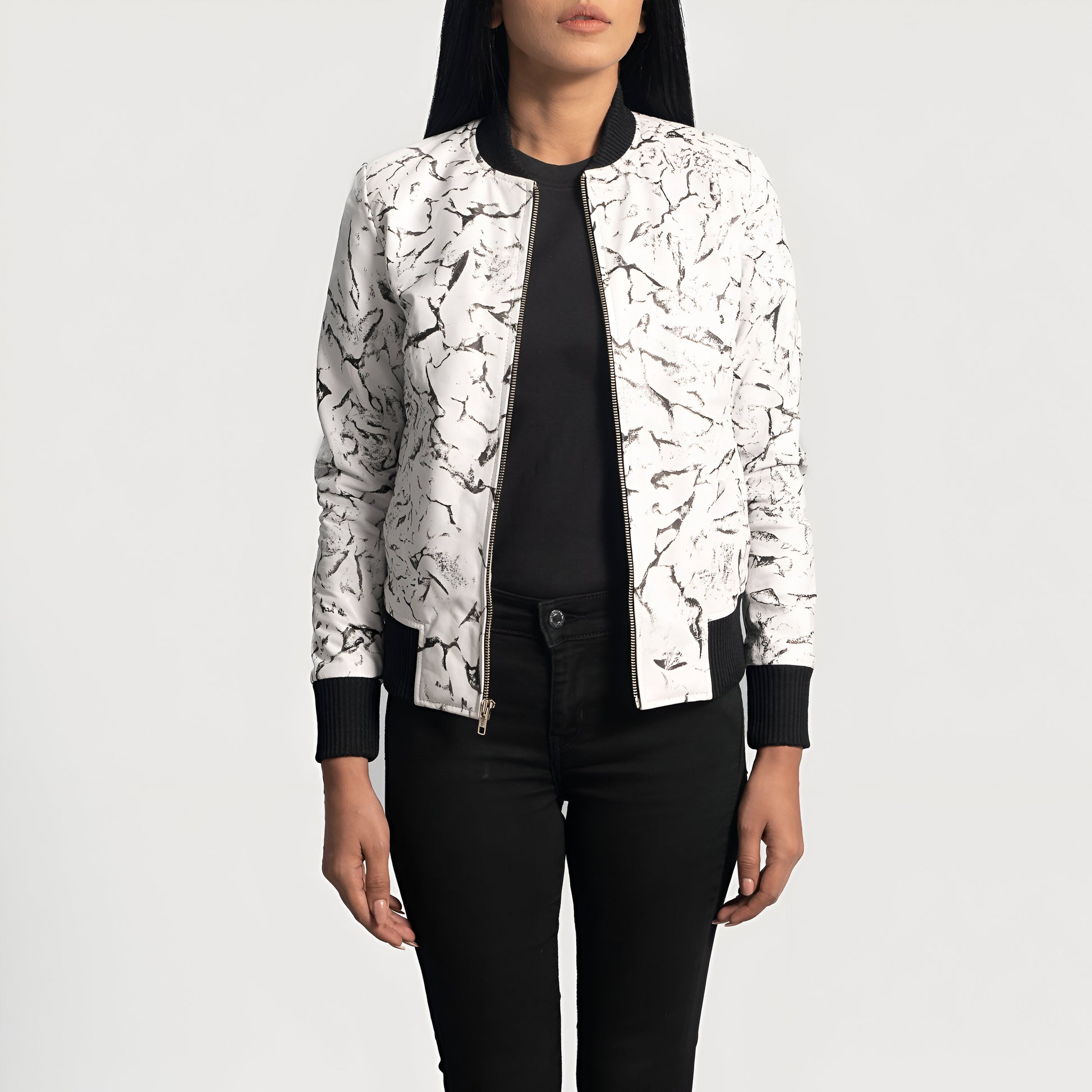 Lupita White Leather Bomber Jacket Women