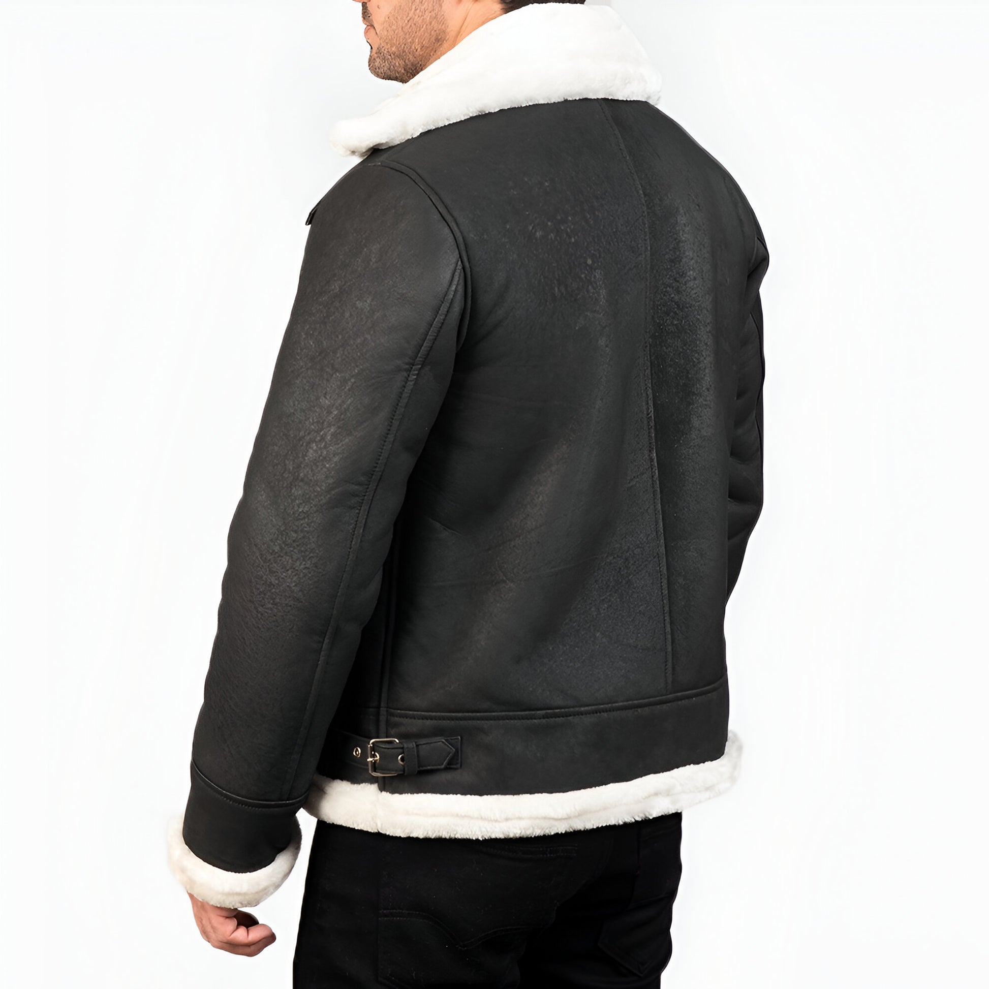 Maltons B-3 Distressed Black Leather Bomber Jacket