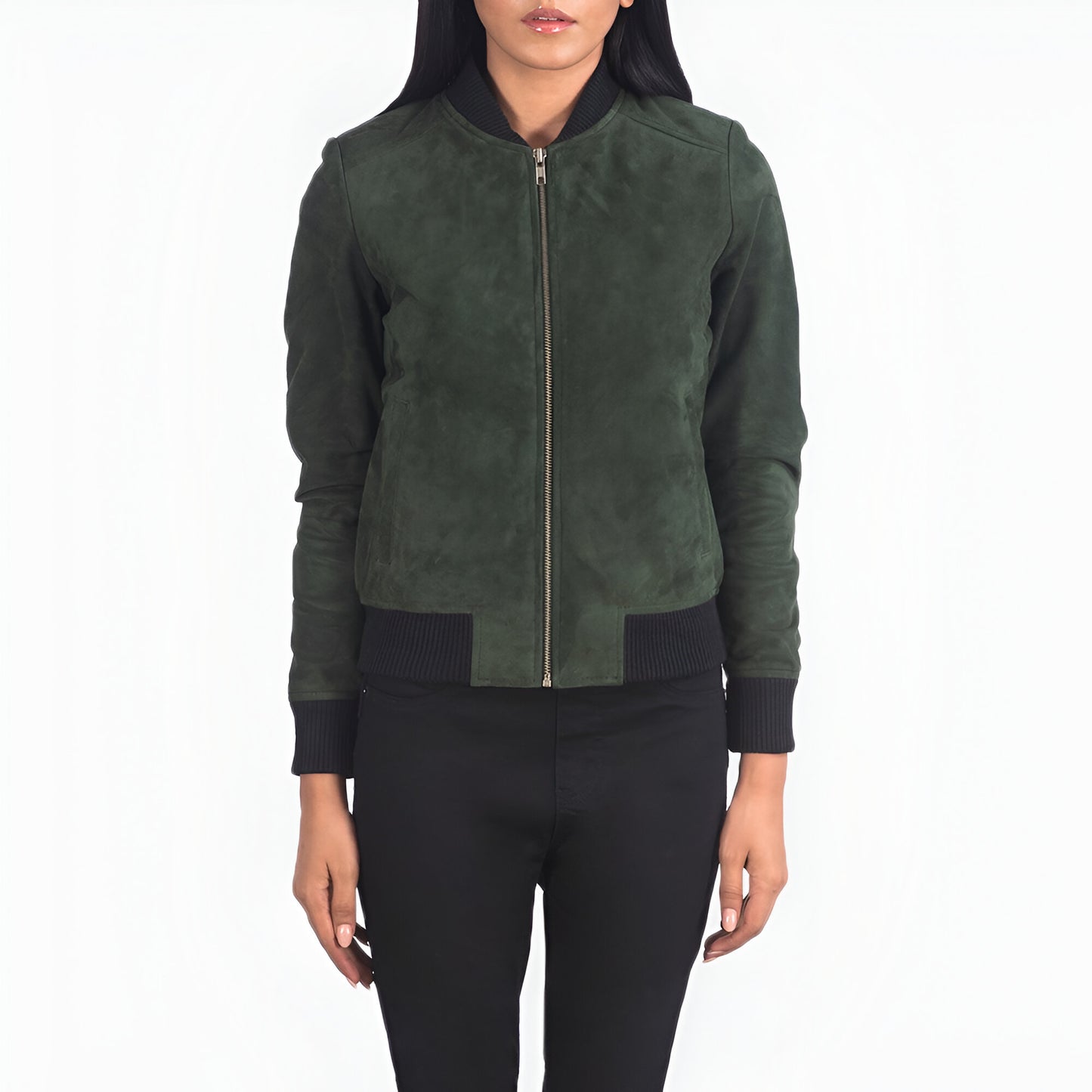 Scarlett Green Suede Women Bomber Jacket