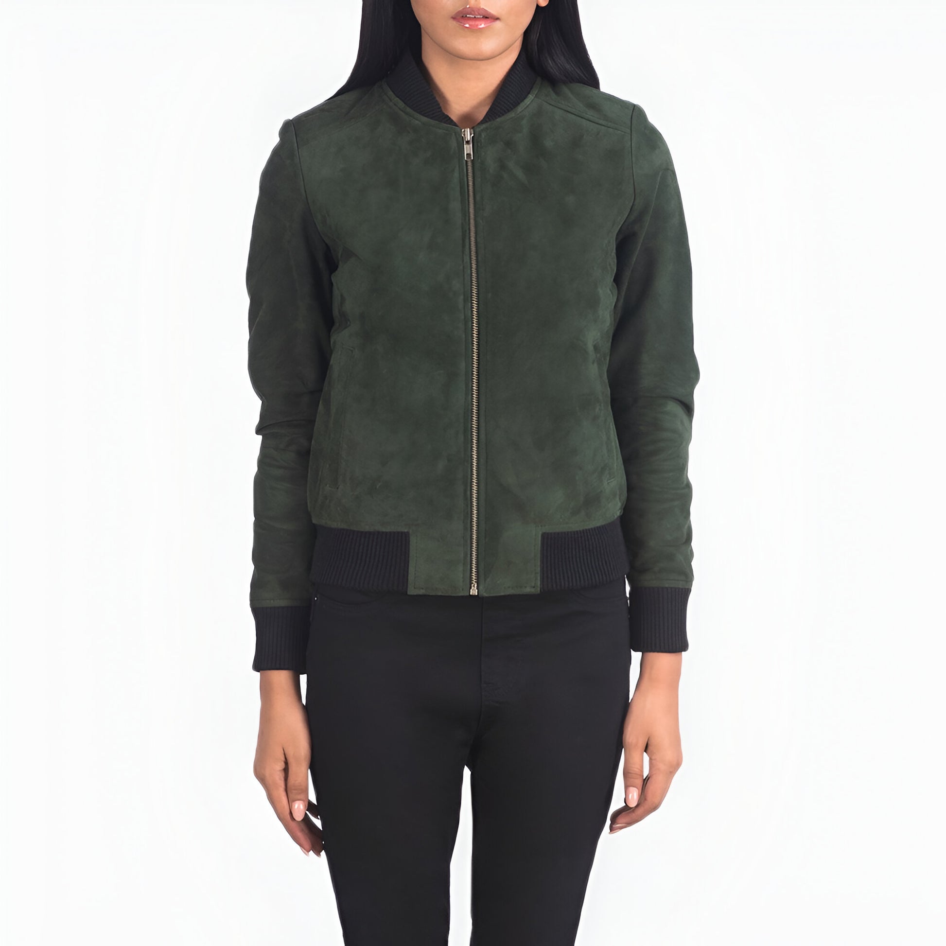 Scarlett Green Suede Women Bomber Jacket