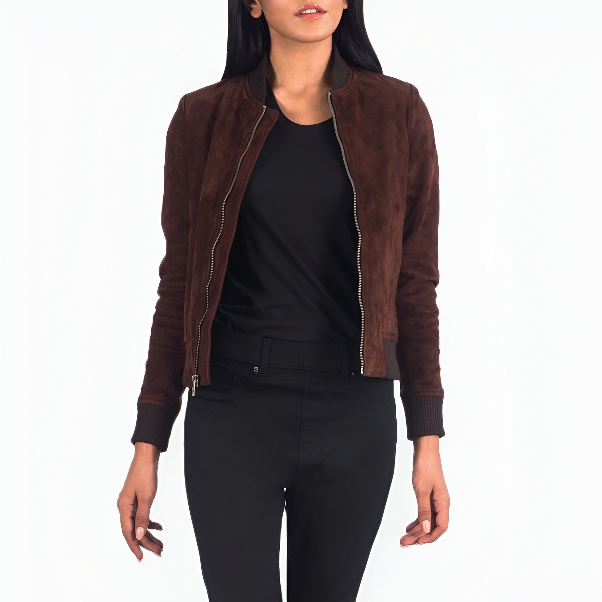 Scarlett Brown Suede Women Bomber Jacket