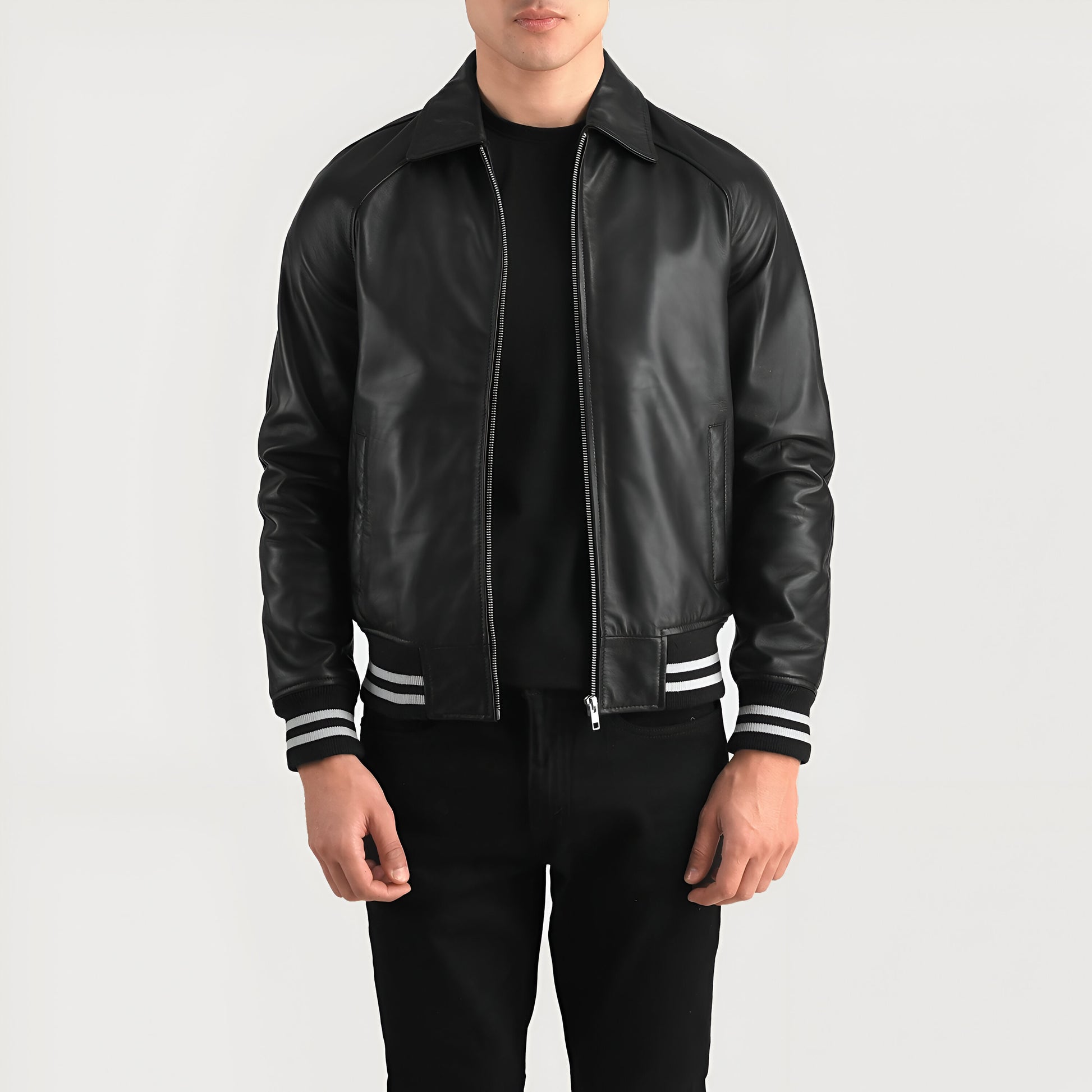 Meryl Black Leather Varsity Jacket