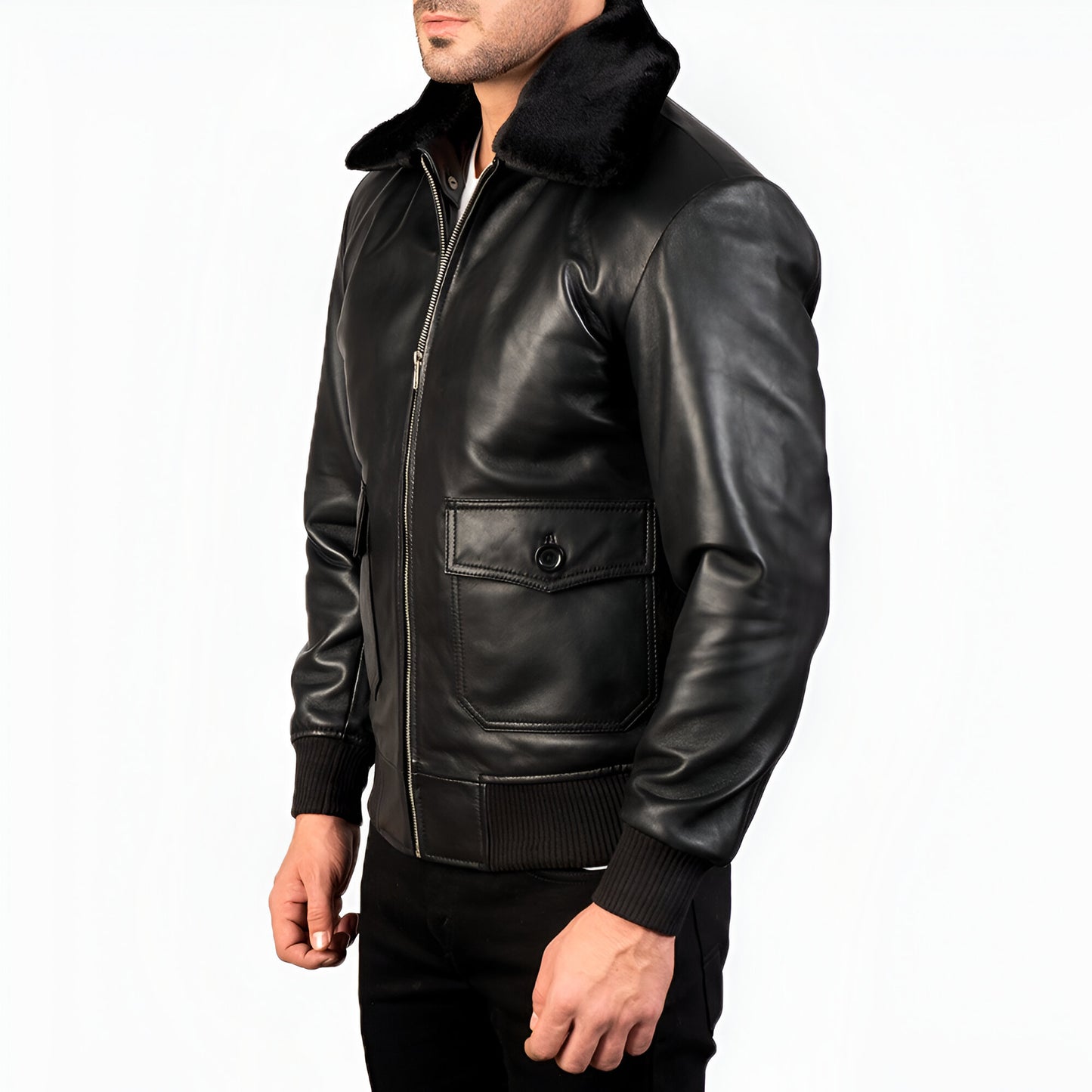 Dicks Leather Bomber Black Jacket for Men