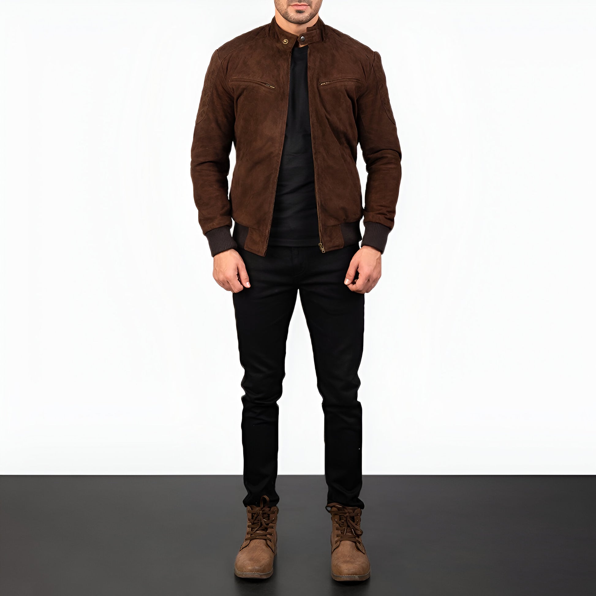 Dicks Leather Mocha Suede Bomber Jacket