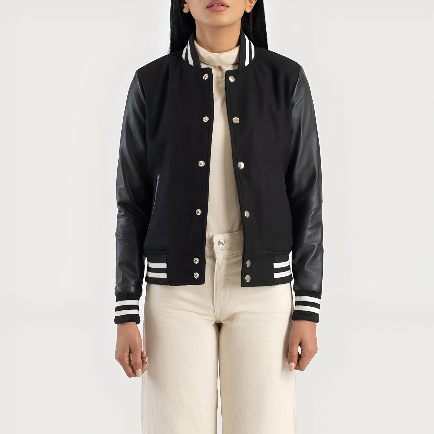 Julie Black Hybrid Varsity Jacket