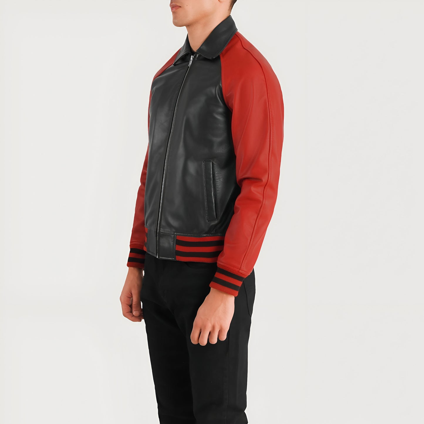 Meryl Black & Red Leather Varsity Jacket