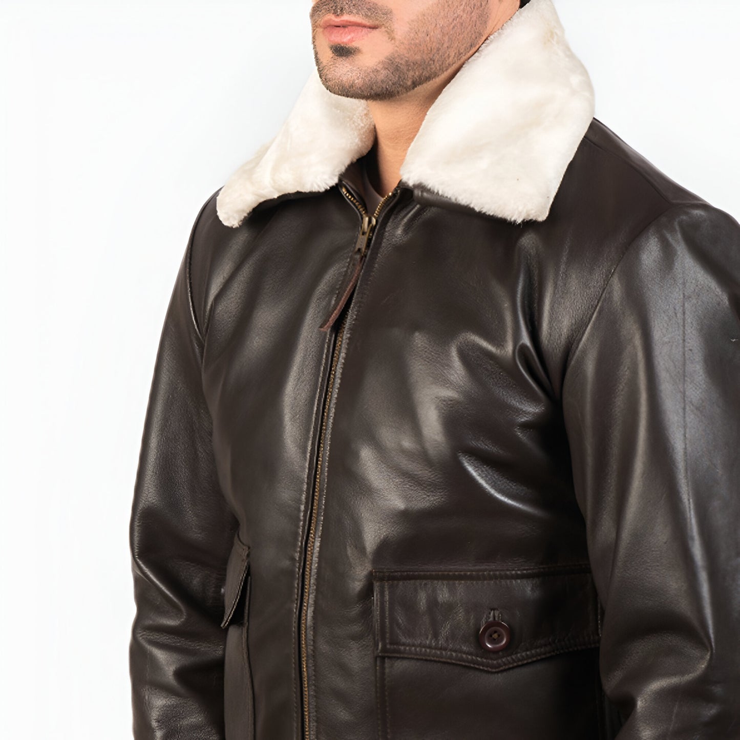 Dicks Brown Leather Bomber Jacket for Men