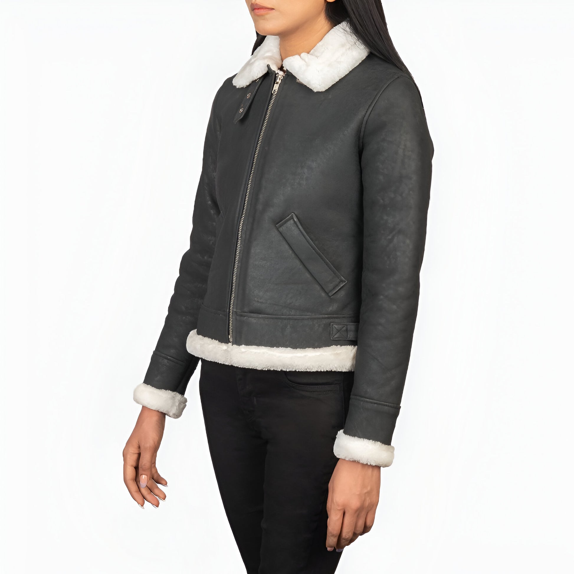 Jennifer B-3 Black & White Leather Bomber Jacket