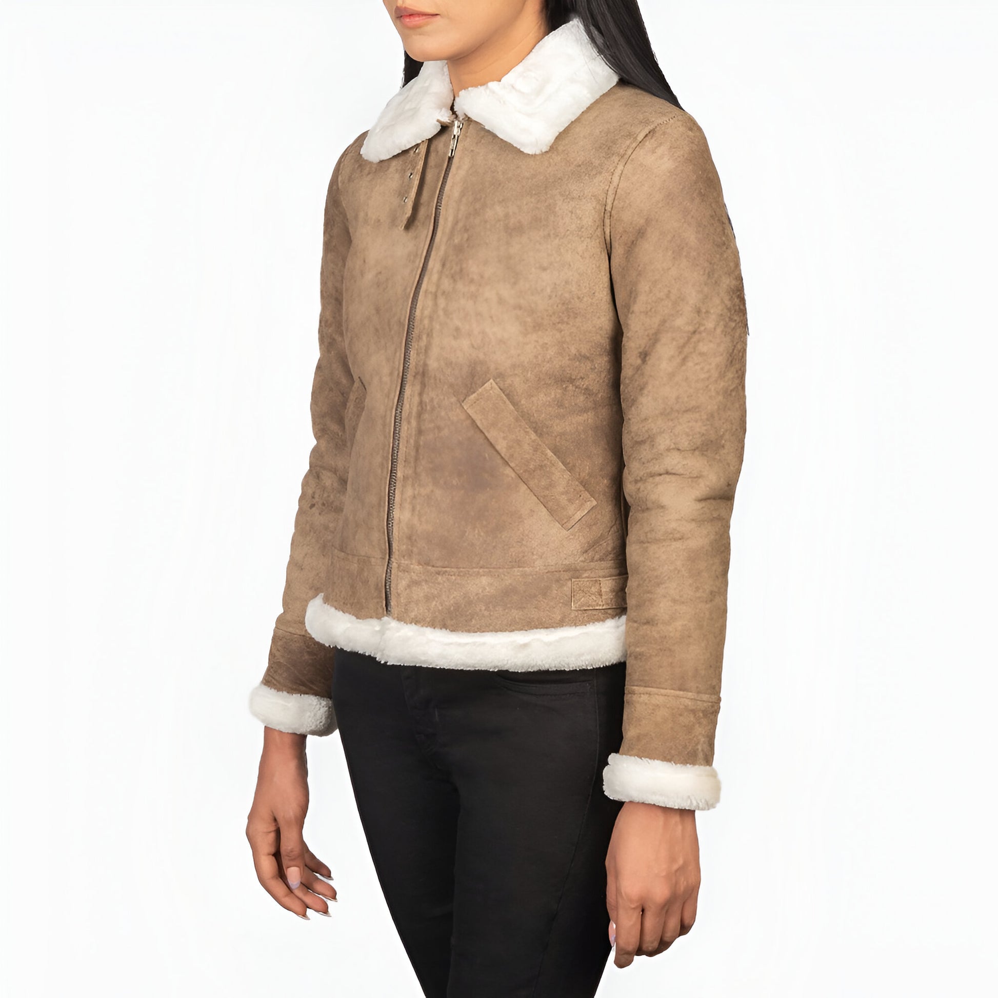 Jennifer B-3 Distressed Brown Leather Bomber Jacket