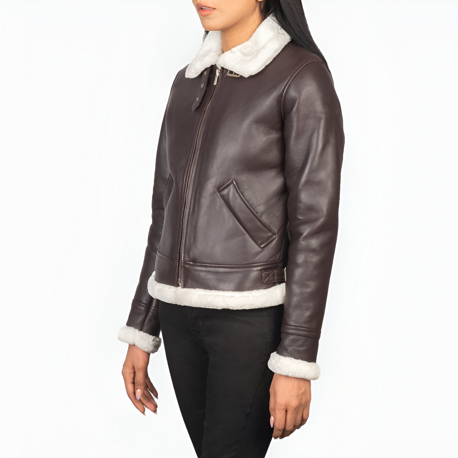 Jennifer B-3 Maroon Leather Bomber Jacket