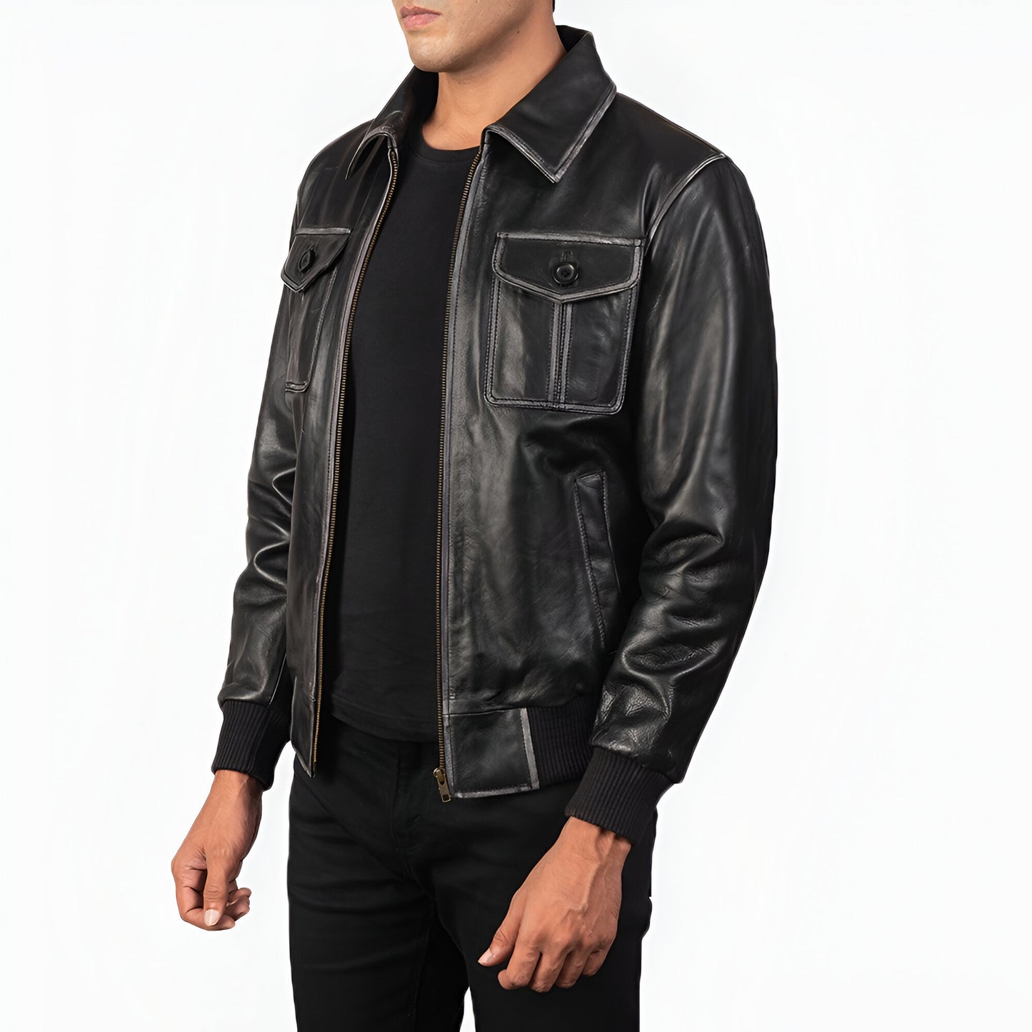 Capers Dicks Leather Black Bomber Jacket