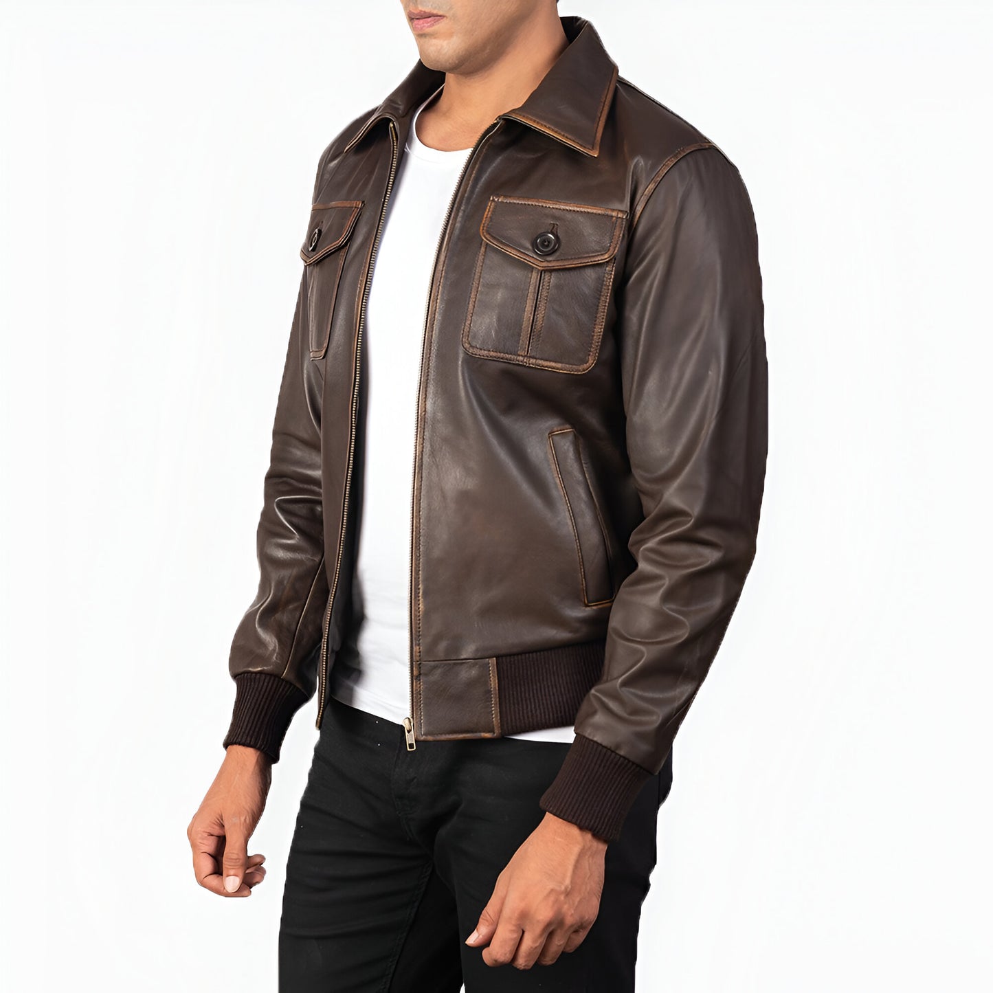 Capers Dicks Leather Brown Bomber Jacket