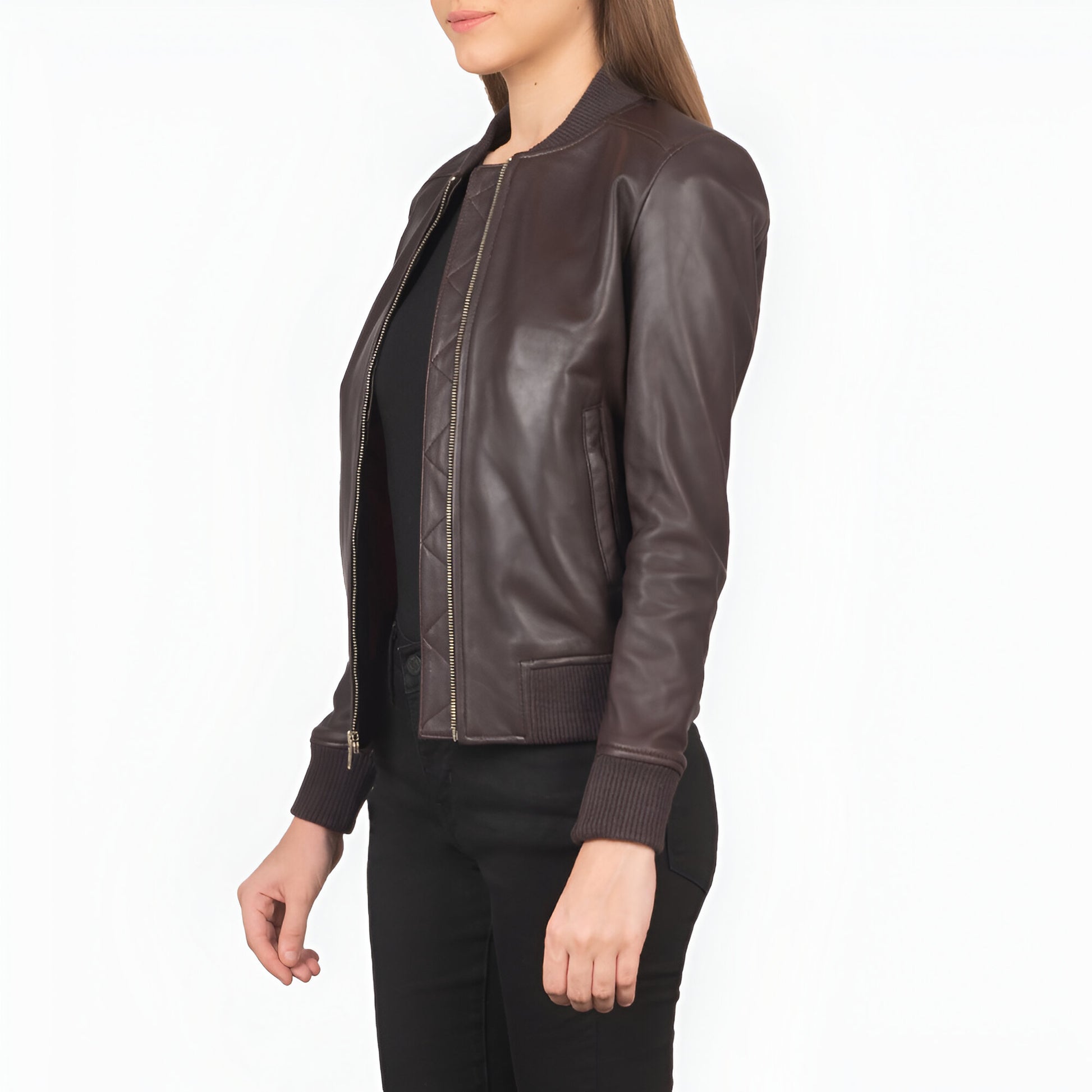 Scarlett Maroon Leather Bomber Jacket women