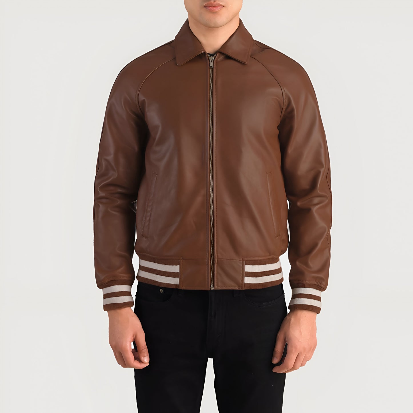 Meryl Brown Leather Varsity Jacket