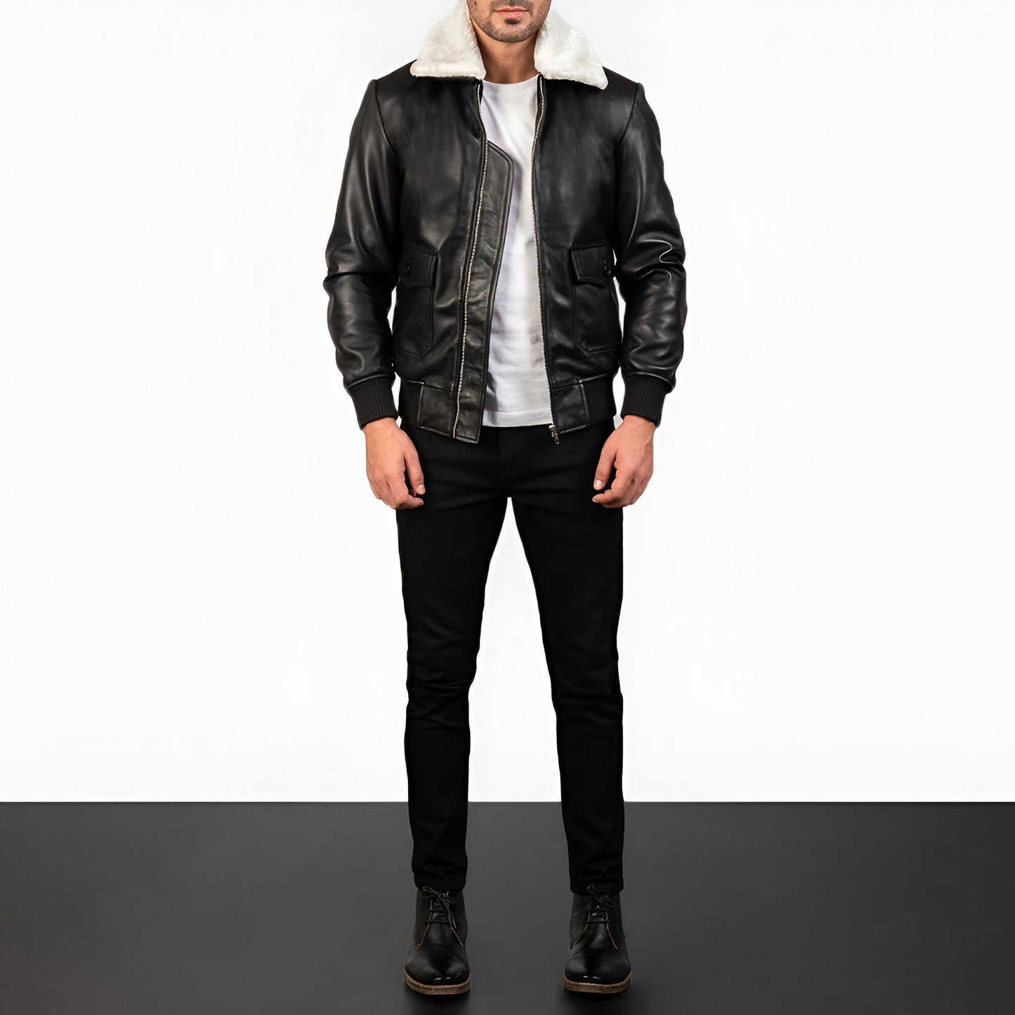 Dicks Black & White Leather Bomber Jacket